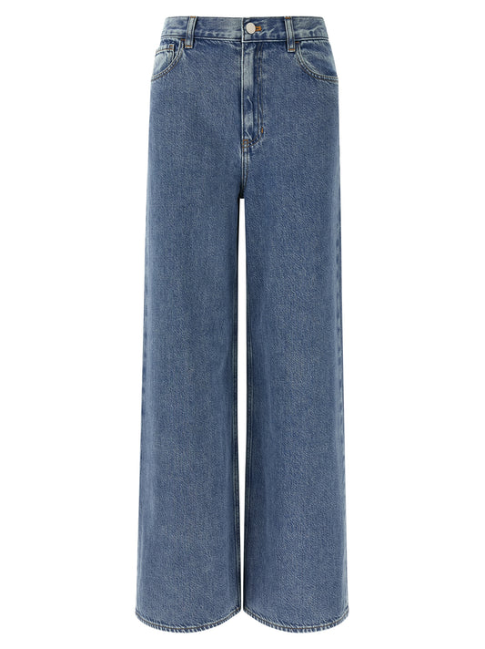 Jeans by Theory for women in lyocell & denim cotton blue presents a tailored silhouette, showcasing a tailored relaxed-fit & wide and long cut with a refined high rise for a truly tailored aesthetic.
