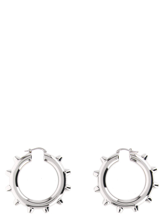 Earrings by Jil Sander for women in cotton silver & hooped features an ornate hoop from the Women's Hoop Silver Brass Earrings collection, showcasing a ornate finish that embodies sophisticated luxury.