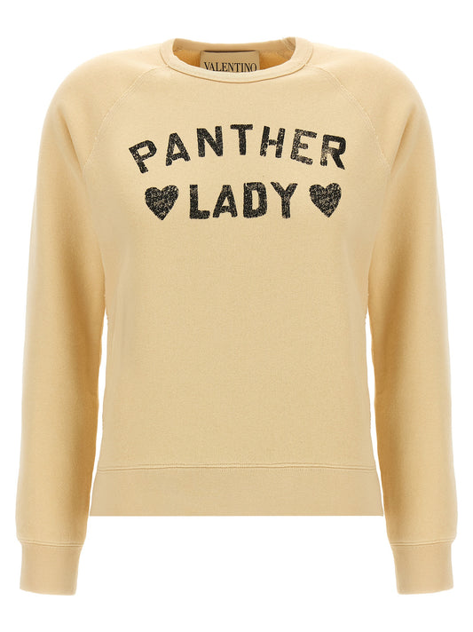Activewear Sweatshirt by Valentino Garavani for women in cotton beige & print presents a dynamic silhouette, featuring a dynamic crew neckline and detailed with functional .