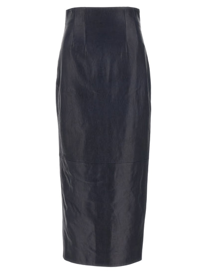 Khaite Blue Lamb Leather Midi Skirt