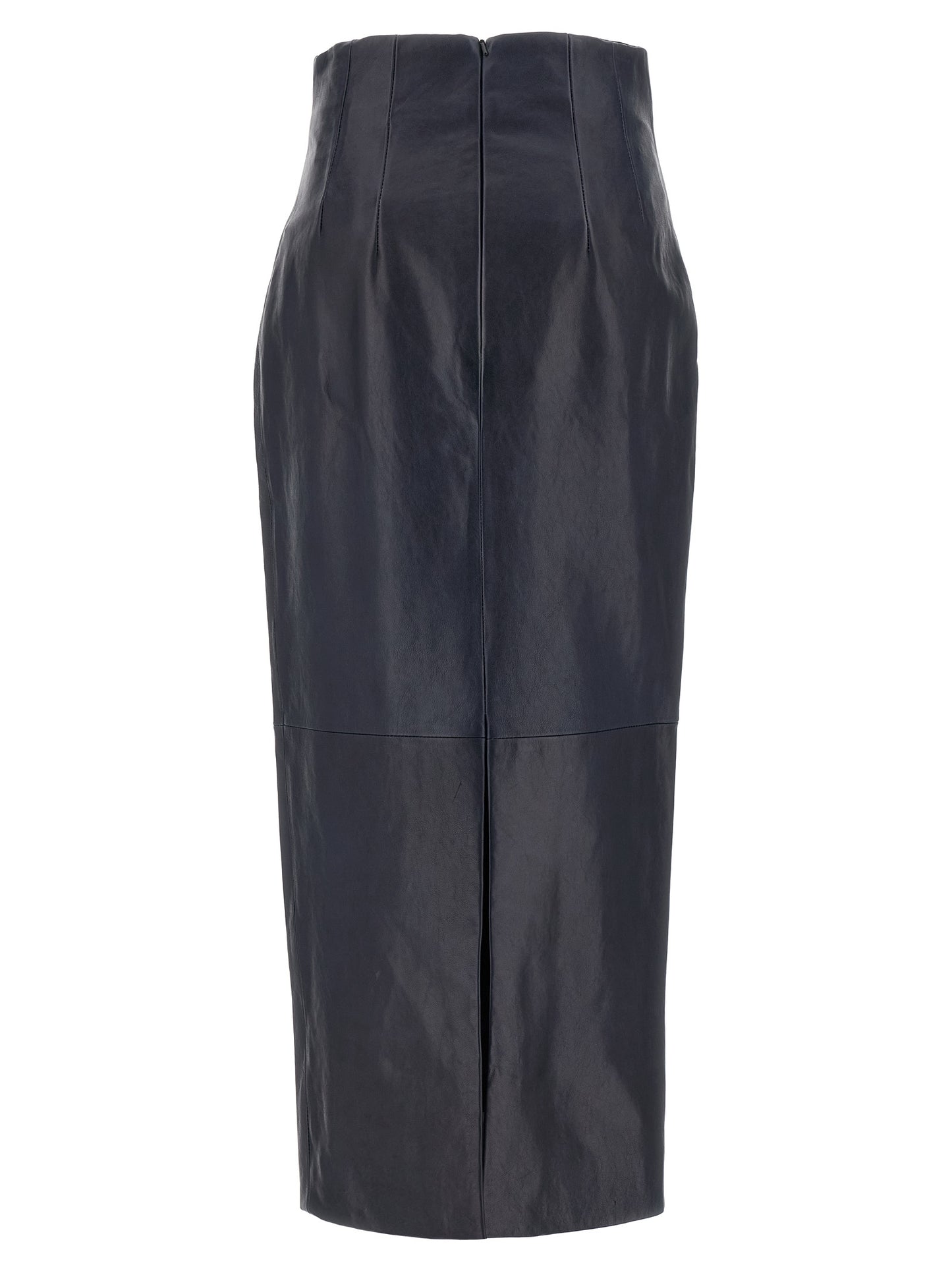 Khaite Blue Lamb Leather Midi Skirt