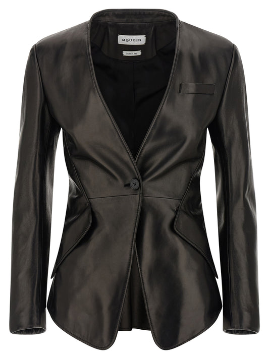 Alexander McQueen Black Lamb Leather Blazer