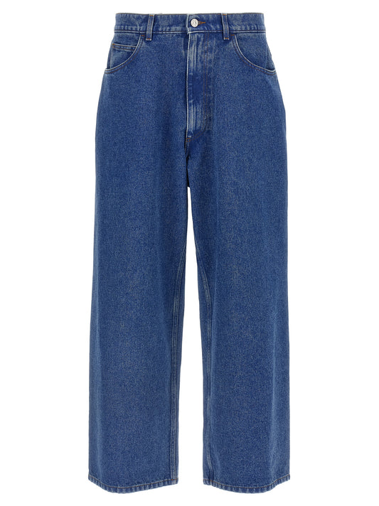 Jeans by Marni for men in cotton denim blue presents a tailored silhouette, showcasing a tailored relaxed-fit & wide and long cut with a refined low rise for a truly tailored aesthetic.