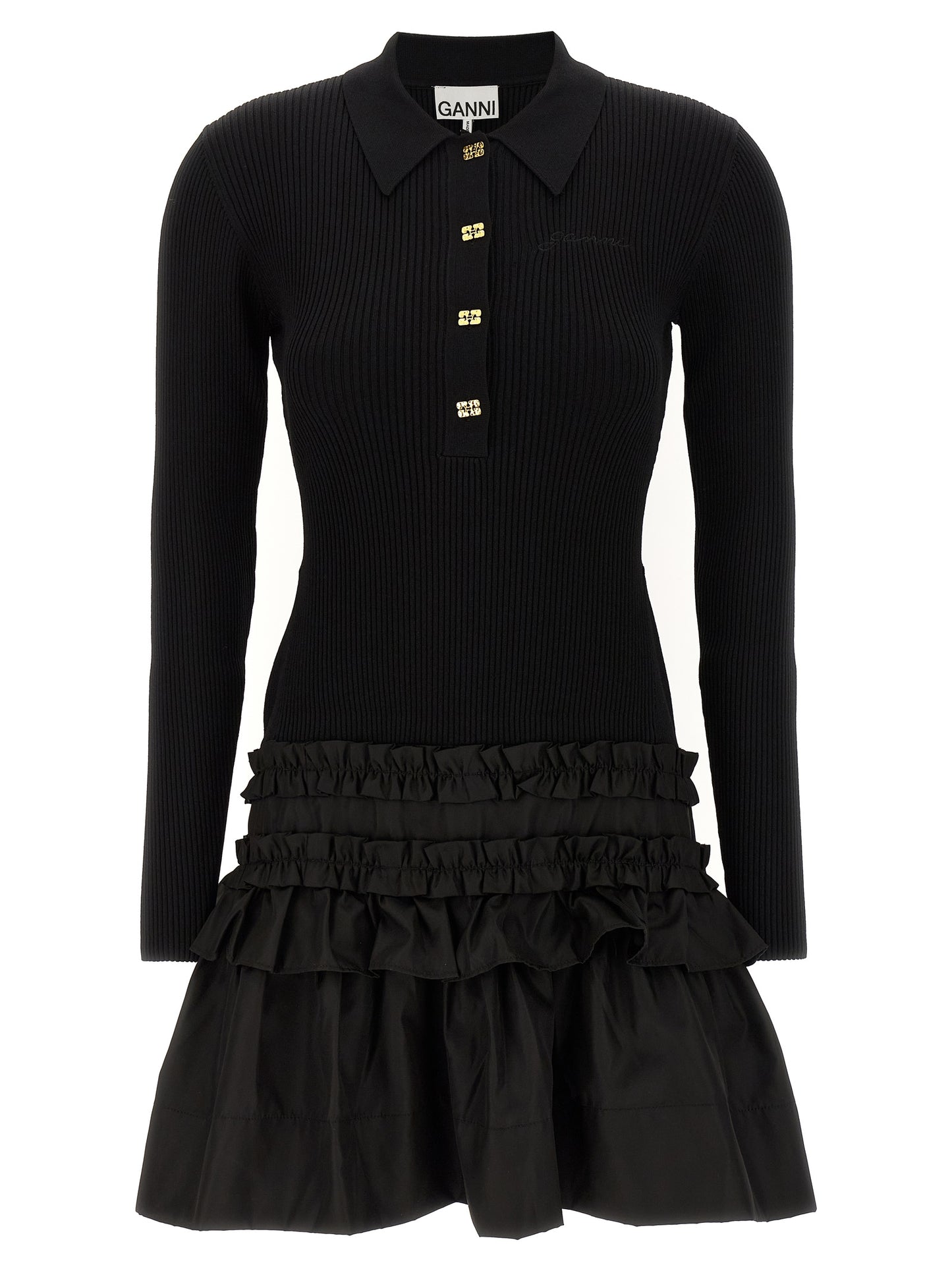 Ganni Black Viscose Short Dress