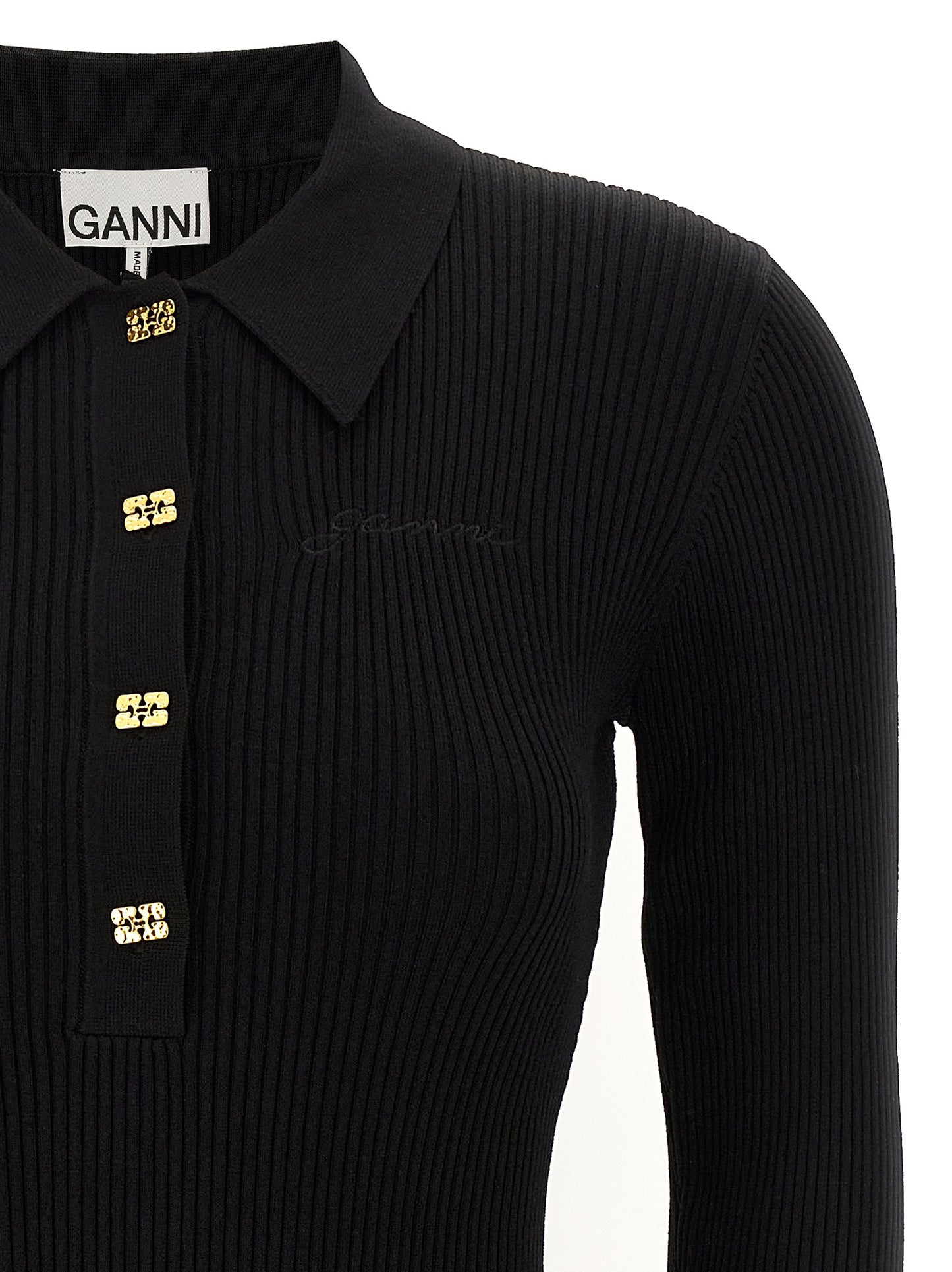 Ganni Black Viscose Short Dress