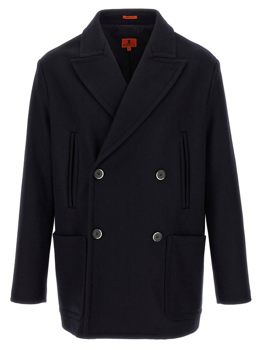 Overcoat by BARENA for men in polyamide wool blue features a cosy chic silhouette, artfully detailed with a sophisticated wrap neckline and premium for a cosy chic finish.