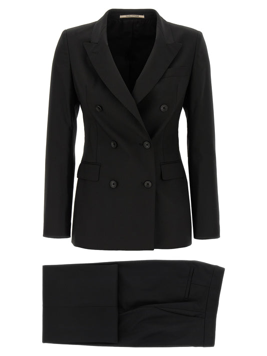 Pant Suit by Tagliatore for women in virgin wool & polyester black features a tailored silhouette, showcasing a sophisticated and tailored for a refined, professional look.