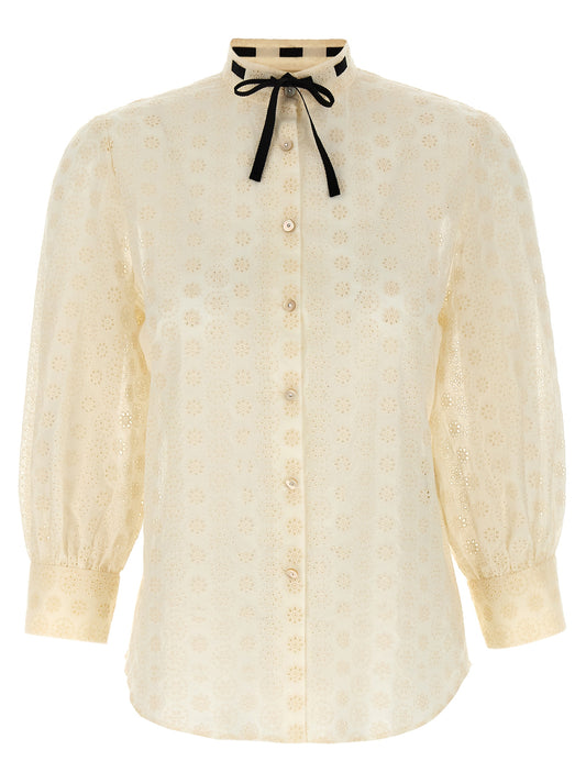 Blouse by Valentino Garavani for women in cotton & rhinestone white & patterned showcases a sleek silhouette, elegantly detailed with a sleek mandarin neckline and for a sleek finish.