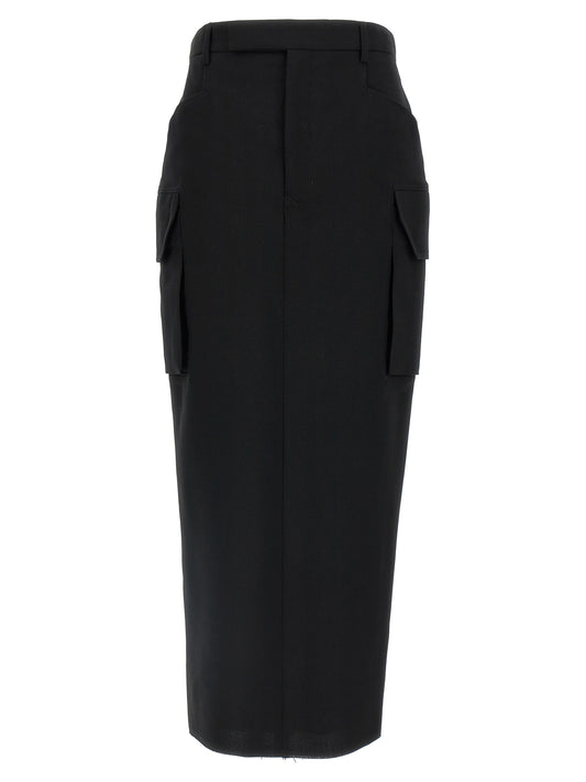 Rick Owens Black Wool Midi Skirt