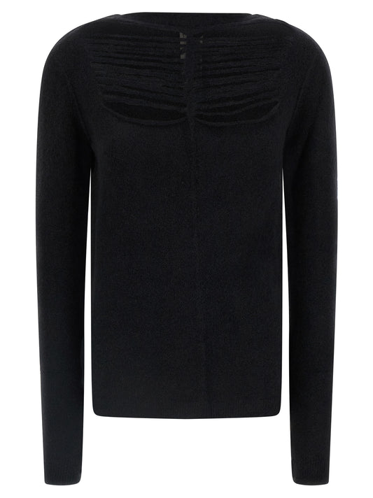 Cardigan by Rick Owens for women in nylon & wool black features a nuanced silhouette with a refined boat neckline and nuanced long-sleeve detailing for a sophisticated look.
