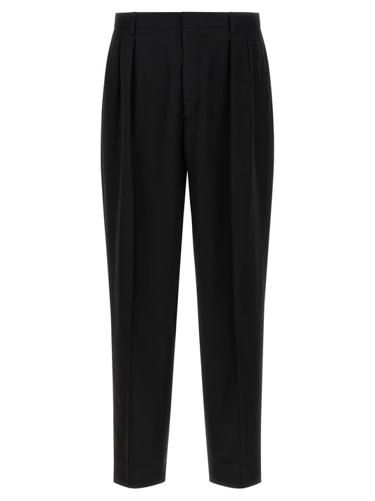 Trousers by CELLAR DOOR for men in polyester & viscose black features a tailored silhouette with a tailored straight-leg, defined by its long and a sophisticated .