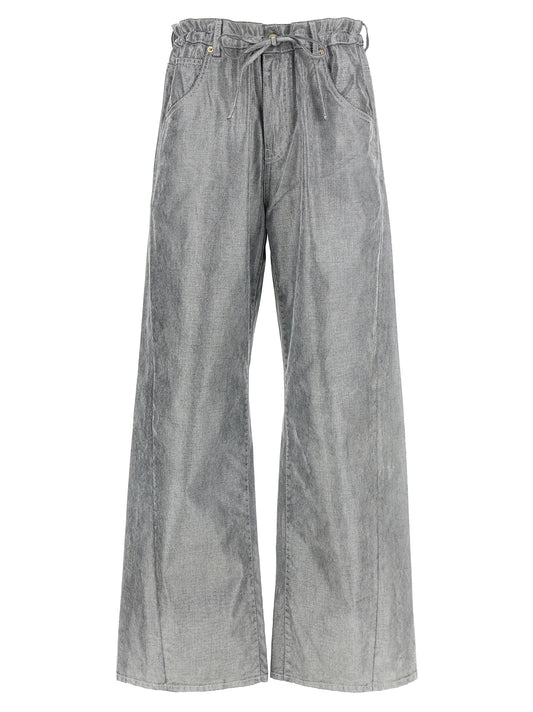 Jeans by Darkpark for women in cotton denim silver features an sartorial wide and long with a cut for a sartorial finish.