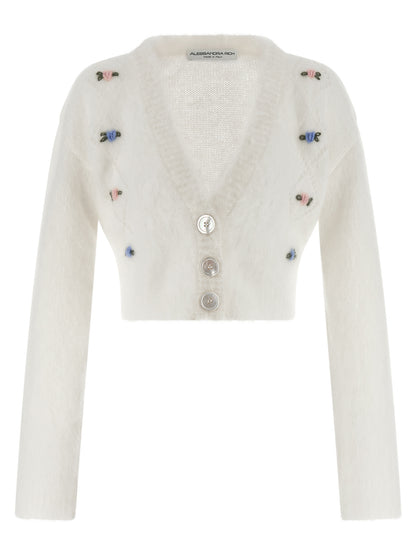 Alessandra Rich White Wool Cardigan
