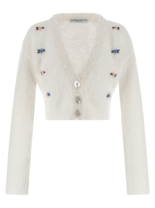 Alessandra Rich White Wool Cardigan