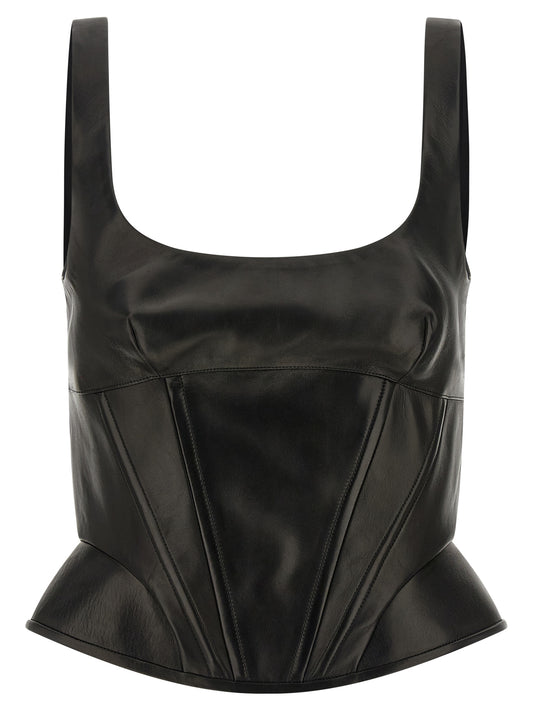 Ermanno Scervino Black Lamb Leather Tank Tops