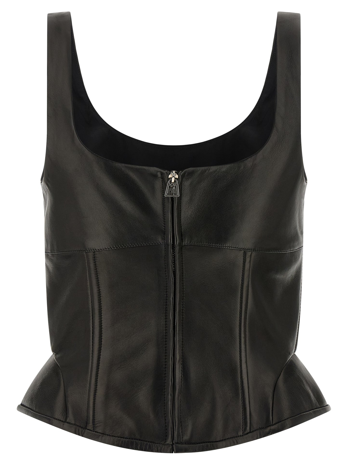 Ermanno Scervino Black Lamb Leather Tank Tops