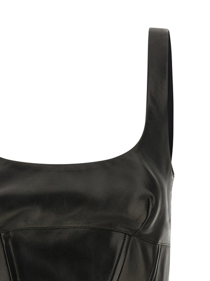 Ermanno Scervino Black Lamb Leather Tank Tops