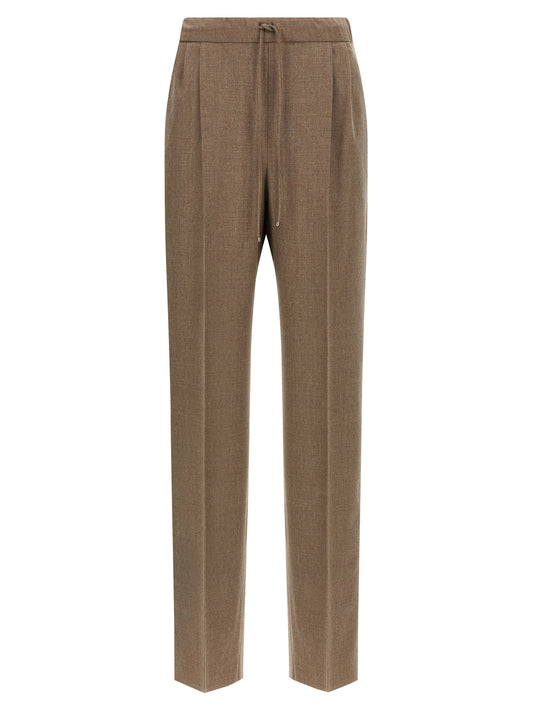 Trousers by Max Mara for women in cashmere gray features an sartorial silhouette, showcasing a precise straight-leg and long with a sartorial for a refined look.