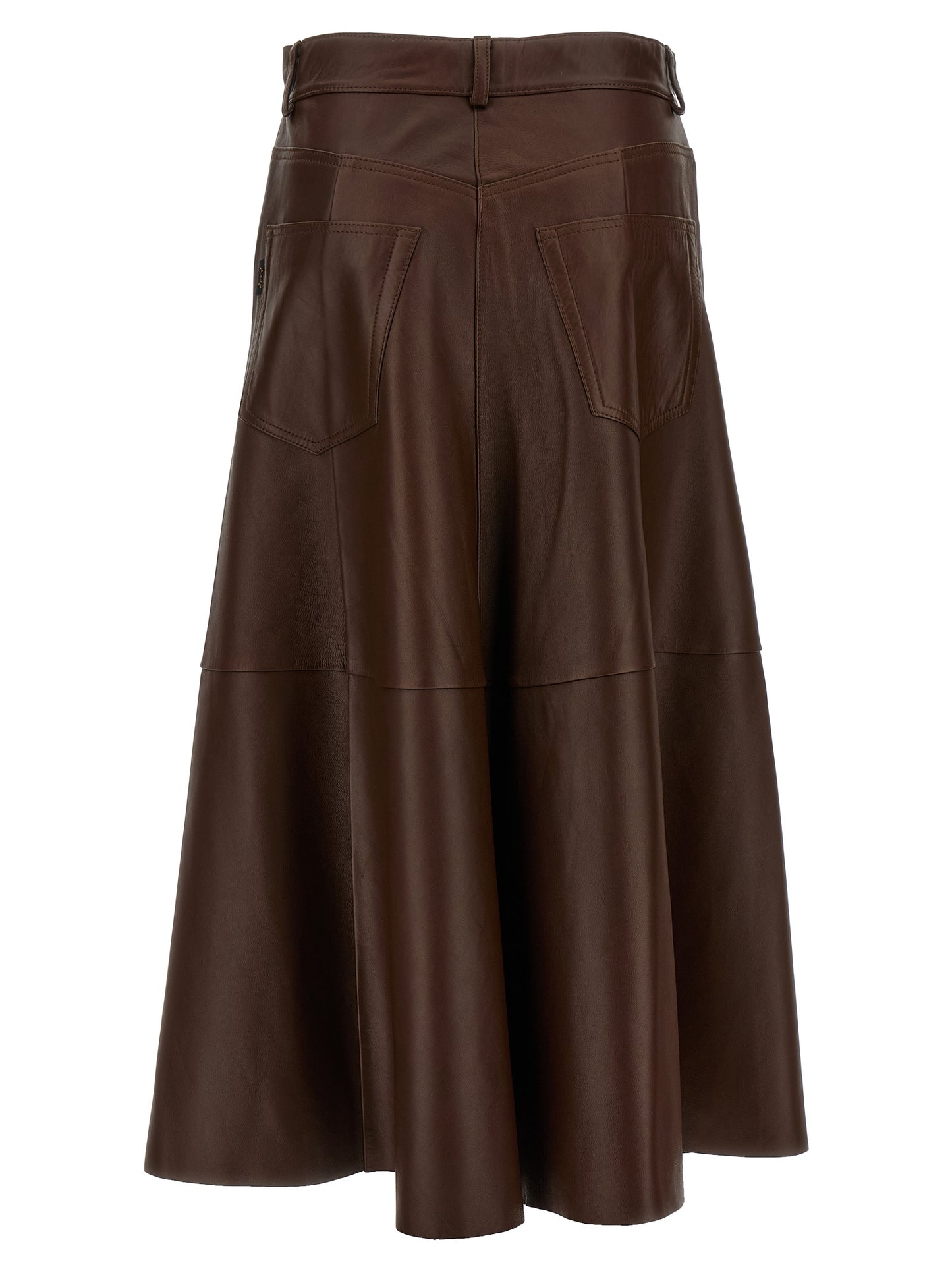 Haikure Brown Lamb Leather Midi Skirt
