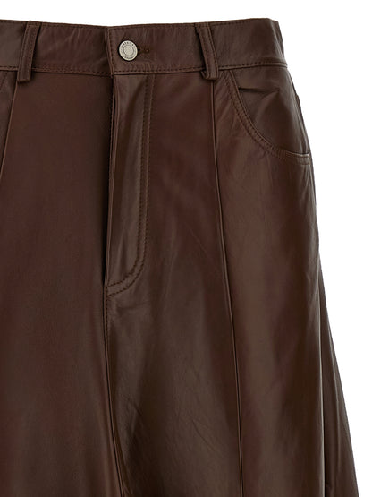 Haikure Brown Lamb Leather Midi Skirt