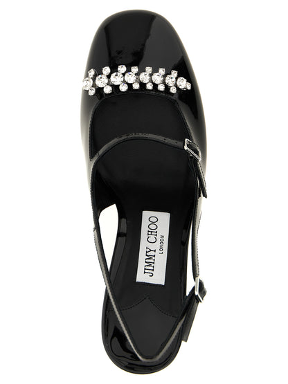 Jimmy Choo Black Leather Mid Heel Pumps