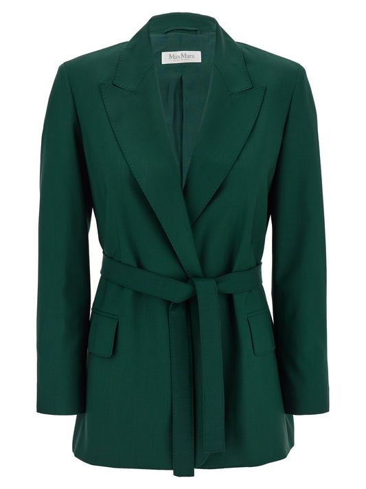 Blazer by Max Mara for women in virgin wool bicolour, green & monogram features an stylish silhouette, showcasing a sophisticated split neckline and stylish for a truly stylish finish.
