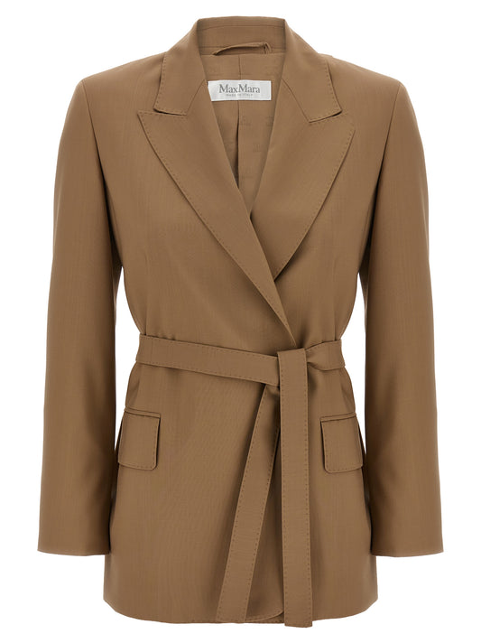 Blazer by Max Mara for women in virgin wool brown showcases a discerning silhouette, elegantly detailed with a sophisticated split neckline and premium for a truly discerning finish.