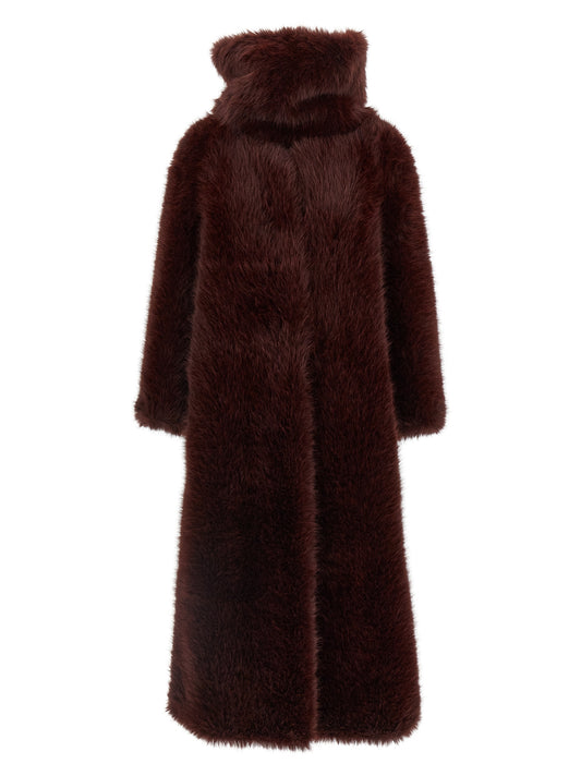 Overcoat by B&B COUTURE for women in polyester faux fur bordeaux features a contemporary silhouette showcasing a contemporary wrap split neckline and refined pockets for a sophisticated finish.