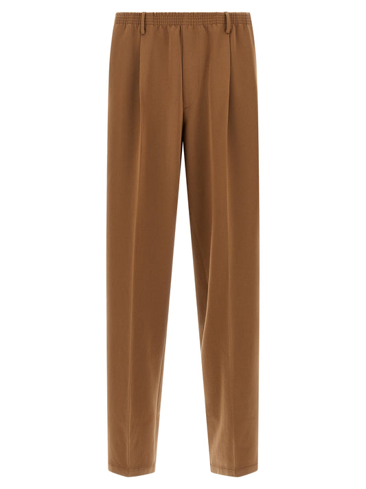 Trousers by CELLAR DOOR for men in stretch viscose polyester brown features an on trend silhouette, showcasing a sophisticated straight-leg with a long and for an on trend finish.