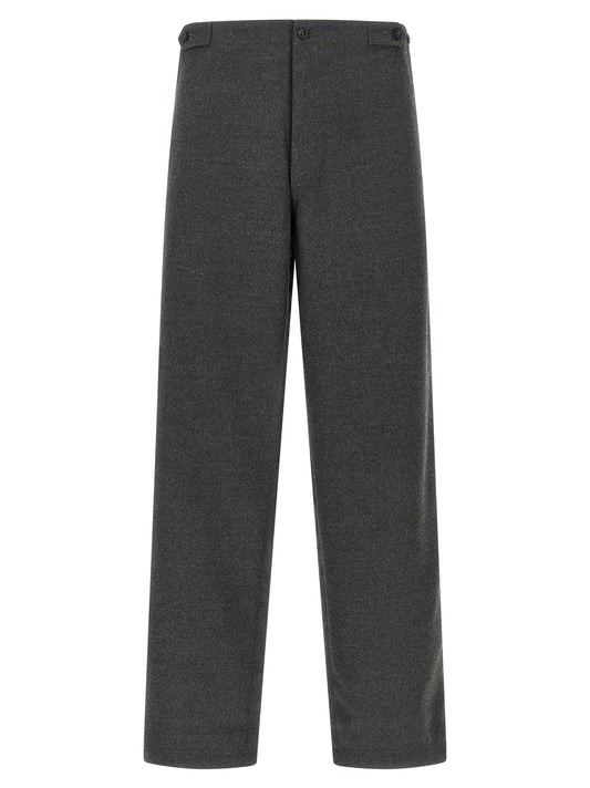 Trousers by CELLAR DOOR for men in polyester & viscose gray presents a smart silhouette, meticulously detailed with a smart straight-leg, a smart long, and a smart high rise.