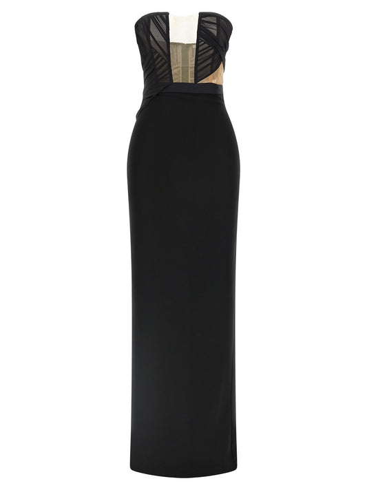 Dress by Nensi Dojaka for women in stretch viscose polyester black & transparent presents a sinuous silhouette, showcasing a sophisticated and sleeveless detailed with a sinuous maxi long for a refined finish.