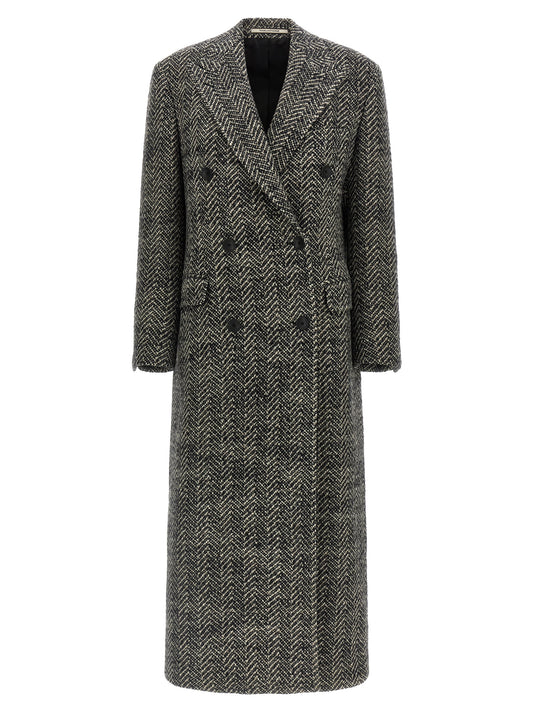 Overcoat by Tagliatore for women in polyamide cupro wool multicolor, patterned, herringbone & monogram features a cosy chic silhouette, artfully detailed with a sophisticated split neckline and premium pockets for a cosy chic finish.