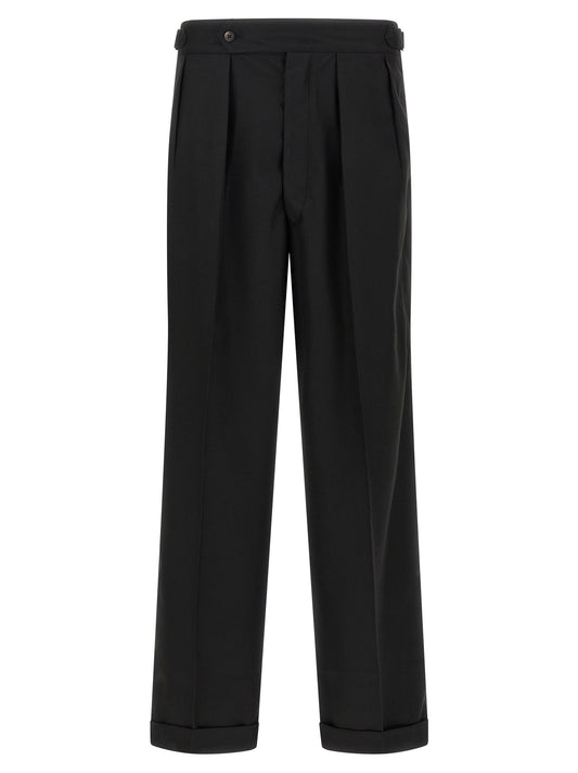 Trousers by CELLAR DOOR for men in polyester & viscose black features an on trend silhouette, showcasing a sophisticated straight with a long and for an on trend finish.