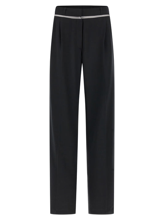 Casual Pants by Nensi Dojaka for women in polyester & virgin wool black & transparent features a polished silhouette with a polished straight-leg, reaching a polished long and finished with a polished .