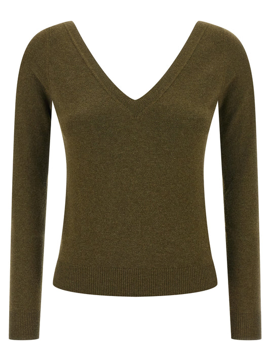 Cardigan by Saint Laurent for women in cashmere bicolour & green showcases a captivating silhouette, artfully detailed with a captivating and v-neck neckline for a truly sophisticated captivating look.