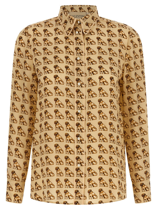 Blouse by Valentino Garavani for women in silk beige, pearl & print, featuring a nuanced long-sleeve and nuanced for a sophisticated finish.