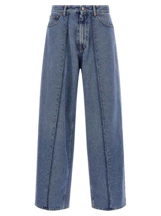 Jeans by MM6 Maison Margiela for men in cotton denim blue features a polished silhouette with a polished wide, reaching a polished long and finished with a polished .