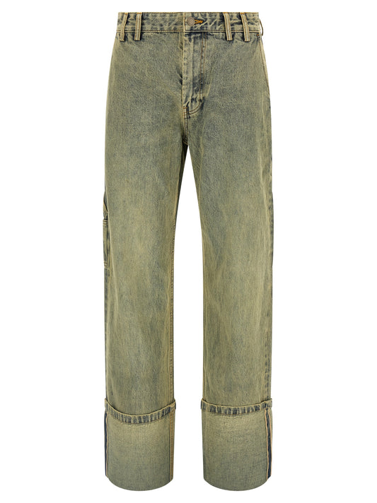 Jeans by Entire Studios for women in denim cotton bicolour & yellow presents a tailored silhouette, showcasing a tailored straight-leg & wide and long cut with a refined for a truly tailored aesthetic.