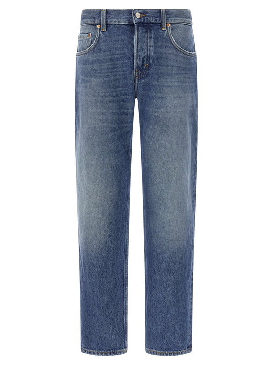 Jeans by Department 5 for men in denim cotton blue presents a tailored silhouette, showcasing a tailored straight-leg and long cut with a refined for a truly tailored aesthetic.
