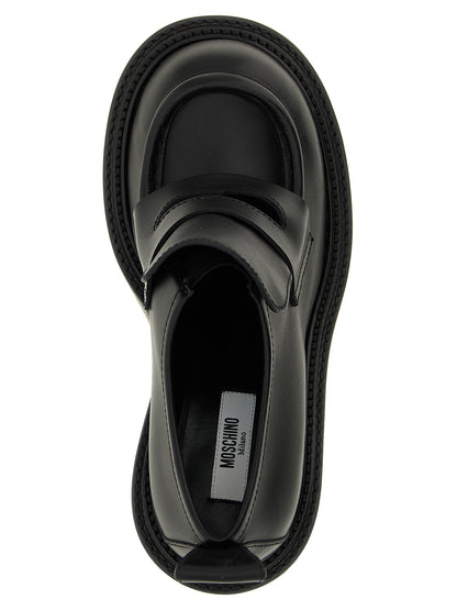 Moschino Black Leather Platform Loafers