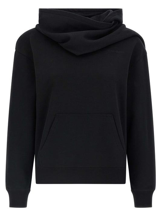 Sweatshirt Hoodie by Courrèges for women in cotton black features an luminous silhouette, showcasing a sophisticated hooded neckline and long-sleeve for a truly luminous look.