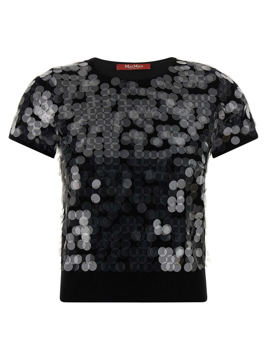 Cardigan by Max Mara for women in virgin wool & sequins black features an impeccable silhouette, showcasing a sophisticated crew neckline and short-sleeve detail for a truly impeccable finish.