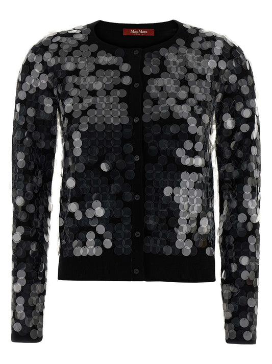 Cardigan by Max Mara for women in virgin wool & sequins black features an impeccable silhouette, showcasing a sophisticated crew neckline and detail for a truly impeccable finish.