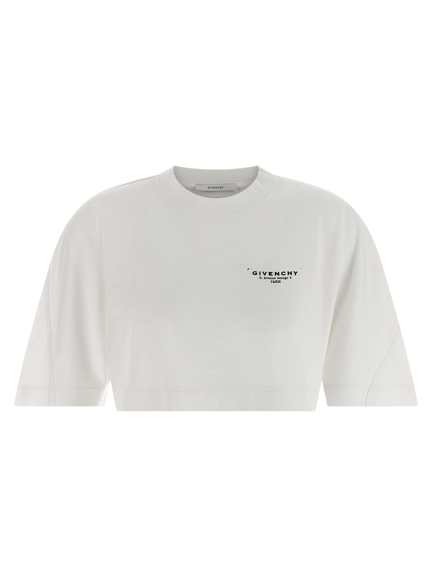 T-Shirt by Givenchy for women in cotton white & print showcases a fashionable silhouette, elegantly detailed with a fashionable and for a sophisticated, high-fashion look.