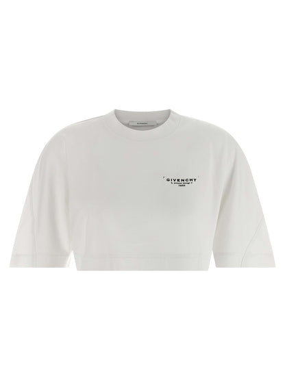 T-Shirt by Givenchy for women in cotton white & print showcases a fashionable silhouette, elegantly detailed with a fashionable and for a sophisticated, high-fashion look.