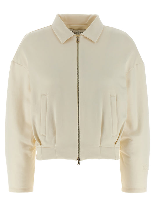 Activewear Sweatshirt by Max Mara for women in silk & cotton white showcases a athletic silhouette with sleeves, a athletic shirt-collar neckline, and high-performance for a athletic aesthetic.