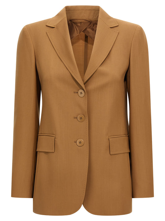 Blazer by Max Mara for women in canvas & virgin wool brown presents a distinguished silhouette, detailed with a distinguished and distinctive for a truly sophisticated finish.