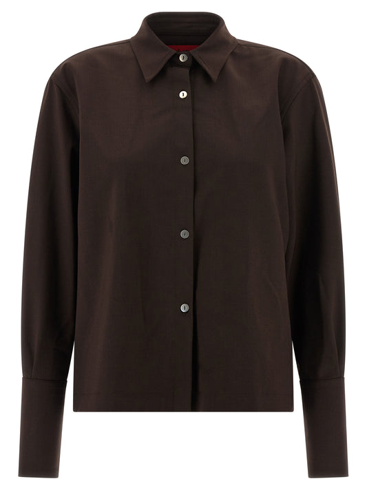 Blouse by THELATEST for women in polyester & virgin wool brown, featuring a nuanced and nuanced for a sophisticated finish.