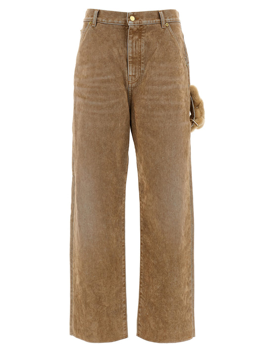 Jeans by Darkpark for women in denim cotton & faux fur beige features a polished silhouette with a polished straight-leg, reaching a polished long and finished with a polished .