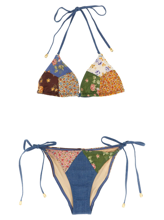 Bikini by Zimmermann for women in cotton multicolor & patchwork features an dramatic silhouette, artfully capturing the essence of the dramatic Women's Cotton Bikini design with a sophisticated dramatic cut.